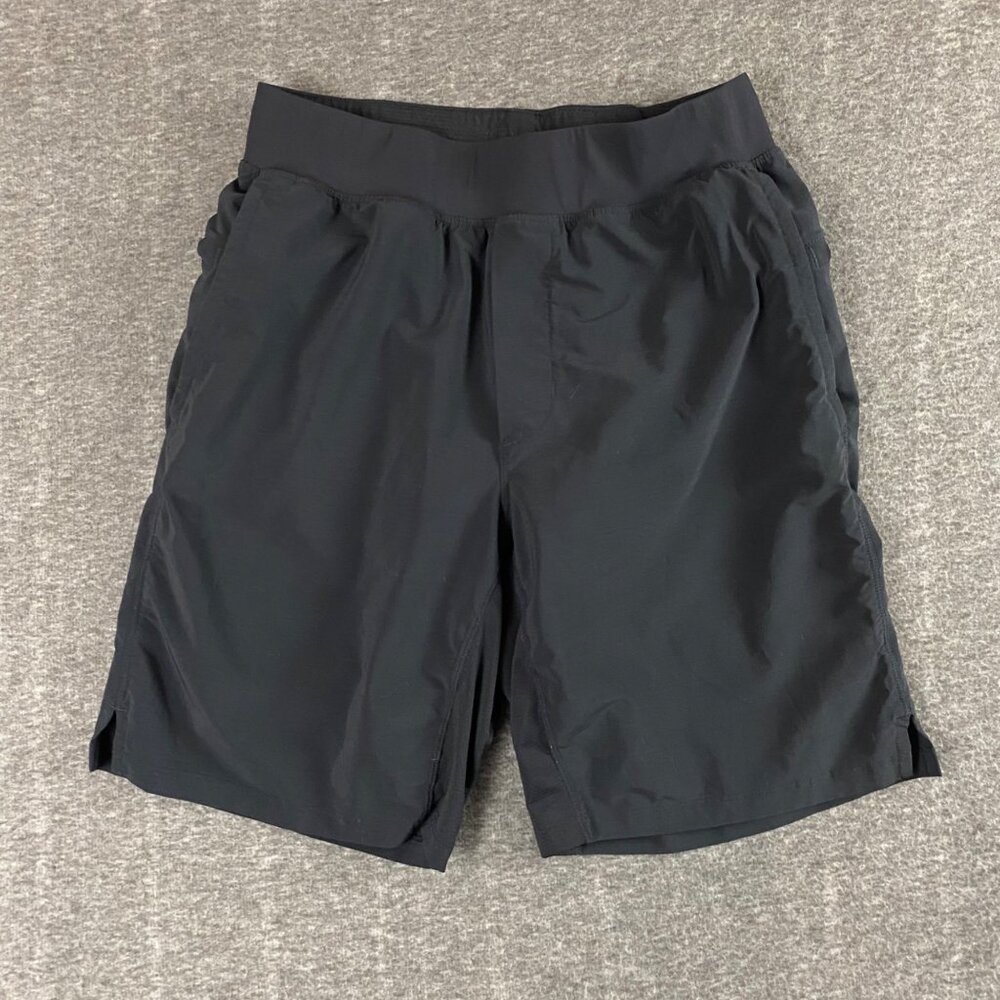 Fabletics Mens Black Shorts Small Pull On Built-In Liner‎ Zip Pocket 9" Inseam